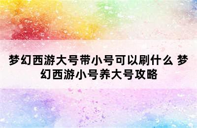 梦幻西游大号带小号可以刷什么 梦幻西游小号养大号攻略